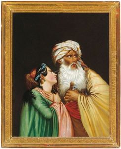 Bartiger Orientale Mit Einer Perlengeschmuckten Jungen Frau by Constantinos Milliotti
