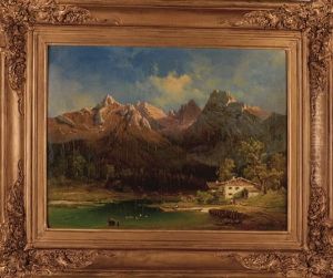 Mountain Landscape With Farm And Lake