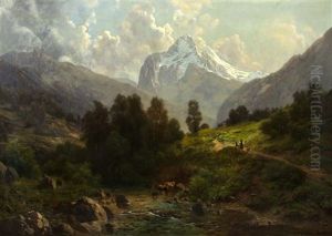 Mountainscape With Figures On A Path by Karl Millner