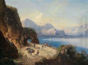 Parthie Der Neuen Strase Von Garda (?) Nach Ponale Am Gardasee, Im Hintergrund Schloss Arco