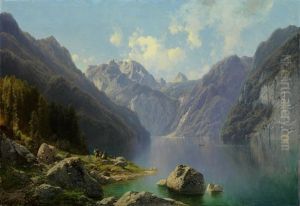 Konigsee Mit Watzmann Und Sankt Bartholoma, Im Vordergrund Rastende Jager