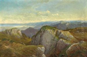 Hochgebirgslandschaft An Einem Sommertag Mit Figurenstaffage by Karl Millner