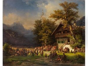 Maibaumfest Vor Einer Waldwirtschaft by Karl Millner