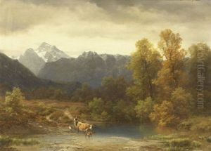Gebirgslandschaft Mit See Und Kleinherde In Den Salzachauen Bei Salzburg by Karl Millner