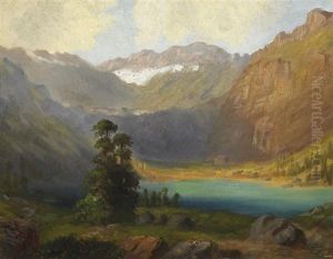 Sommer In Den Alpen. Blick Vom Ufer Auf Unberuhrten See by Karl Millner