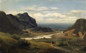Blick In Ein Weites Flustal Mit Figurenstaffage