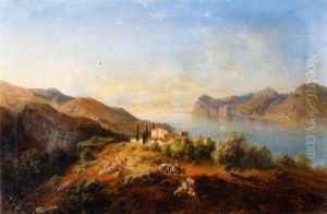 Hauser Und Bauernfamilie Mit Esel Und Schafen An Sudlandischer Felsenkuste