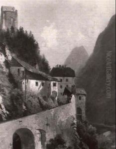 Steilhang Mit Alten Hausern Und Turmruine Von Hochfinstermunz by Karl Millner