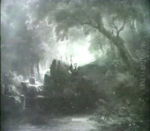 Zwei Madchen Am Waldquell by Karl Millner