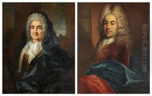 Portrait De Femme Portrait D'homme (pair) by Henri Millot