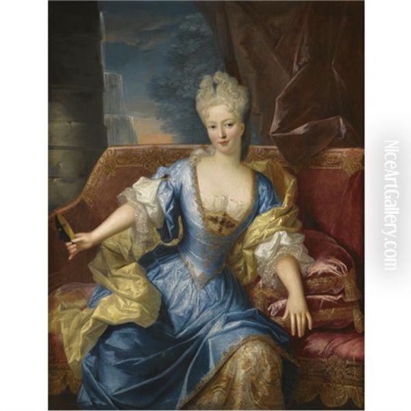 Portrait Of A Lady, Seated On A Canape, Holding A Mask In Her Outstretched Hand - view 1
