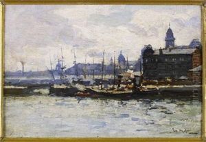 Harbour Scene Dundee by Joe Milne