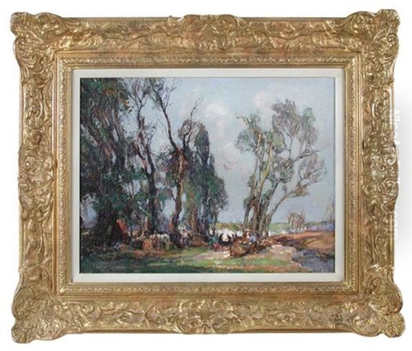 A Logging Team At Rest On The Edge Of A Wood - view 1