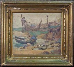 Harbour Scene With Fishermen by William Watt Milne
