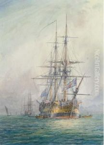 A Squadron Of Warships Preparing To Sail by Irwin John David Bevan