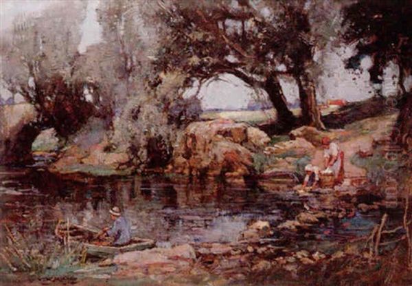 Women Washing At The Rivers Edge - view 1