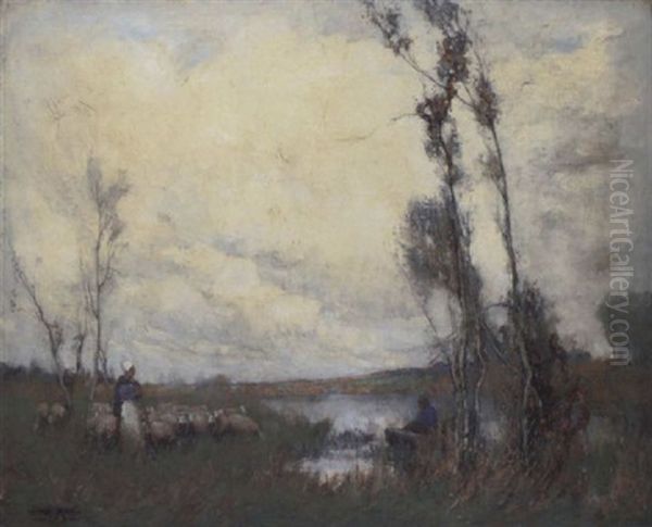 A Shepherdess With Her Flock - view 1