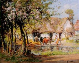 Cows And Figures Outside A Farmhouse Cows And Figures Outside A Farmhouse