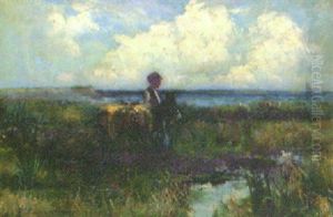 Flicka Med Asna Promenerande Pa Strandang by William Watt Milne