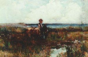 En Lille Dreng Med Et Aesel Pa En Strandeng En Lille Dreng Med Et Aesel Pa En Strandeng