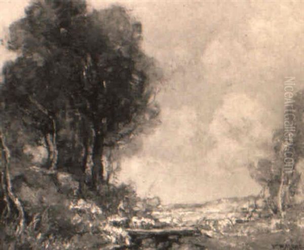 Driving Sheep Across A Brook - view 1
