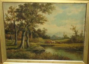 Cows Watering By A Stream