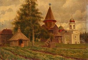 At A Russian Church In The Country by Sergei Dmitrievich Miloradovich