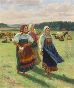 Peasant Girls by Sergei Dmitrievich Miloradovich