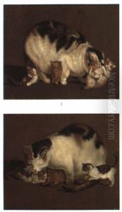 Katzenmutter Und Ihre Kinder (+ Another, Similar; Pair) by Gottfried Mind or Mindt