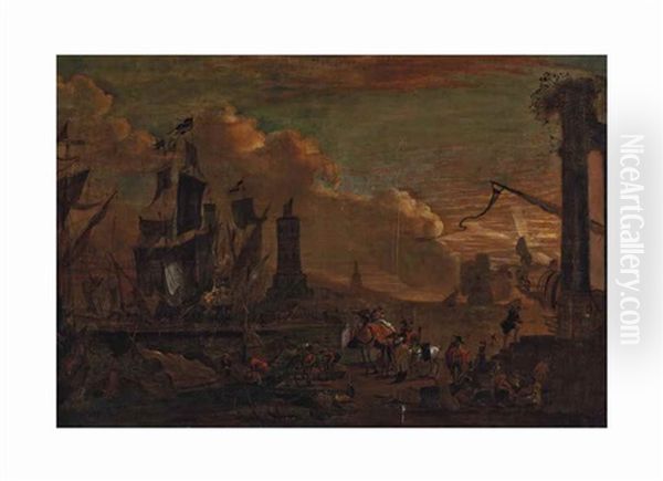 A Mediterranean Harbor With Ships And Riders On The Shore - view 1