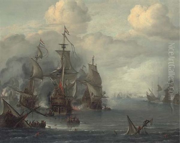 The Battle Of The Sound, 29th October 1650 by Hendrich van Minderhout