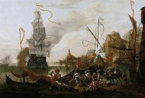 A Levantine Harbour With A Galley And A Man Of War Coming In To Anchor