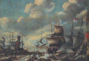 The Dutch Flagship "eendracht" In Action At The Battle Of Lowestoft, 3rd June 1665 by Hendrich van Minderhout