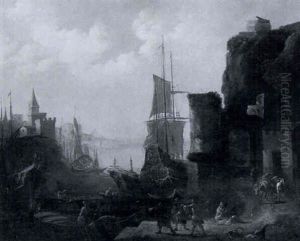 Vue D'un Port Anime De Personnages by Hendrich van Minderhout