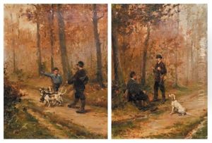 Scenes De Chasse (2 Works) by Emile-Louis Minet
