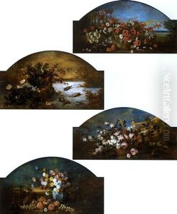 Nature Morte Aux Fleurs Et Aux Fruits (+ 3 Others; Set Of 4) by Emile-Louis Minet