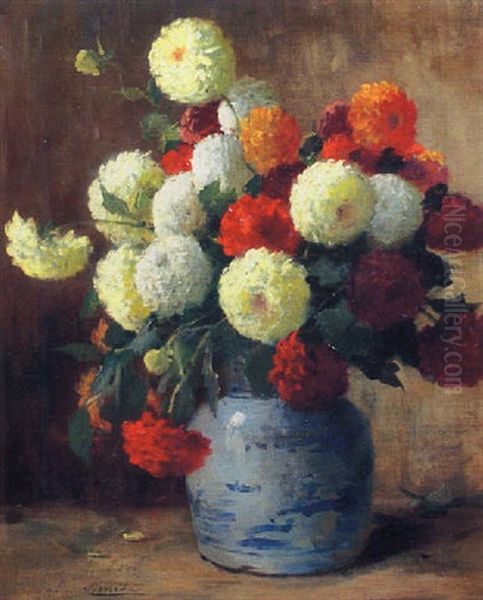 Still Life With Red, Yellow And White Chrysanthemums - view 1