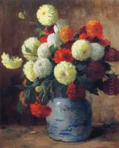 Still Life With Red, Yellow And White Chrysanthemums