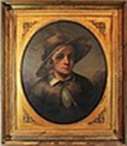 Portrait Of A Boy In A Straw Hat by William Minifie