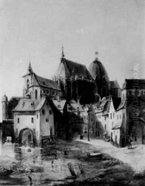 Partie In Aachen, Blick Ueber Alte Haeuser Aufs Muenster - view 1