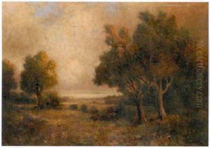 Impressionistic Woodland And Field Landscape by Robert Crannell Minor Sr.
