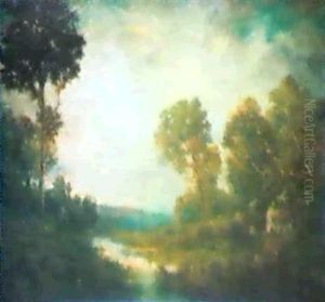 Shaded River Landscape by Robert Crannell Minor Sr.