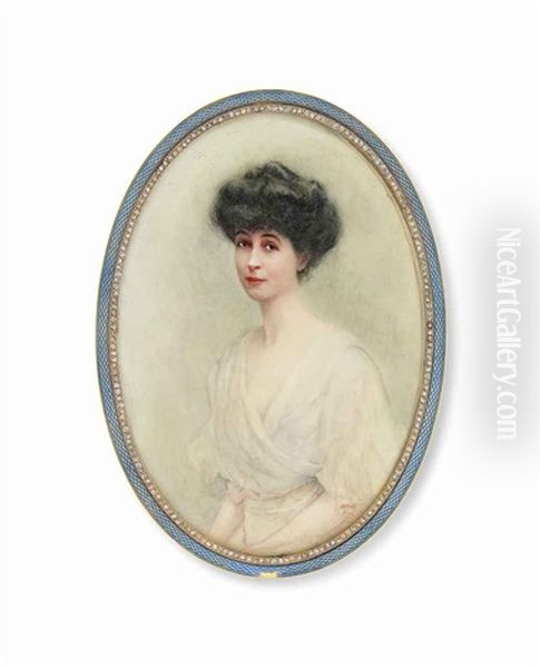 A Lady Of The Londonderry Family, In White Dress With Loose Elbow-length Sleeves, Her Dark Hair Piled On Her Head - view 1