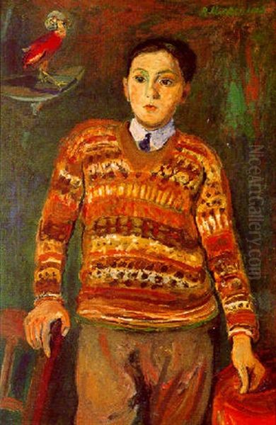Portrait Of A Boy With A Parrot - view 1