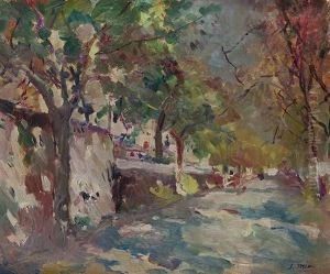 Paseo Con Arboles, Probablemente Los Alrededores De Vilanova Cercano A La Casa Del Artista. by Joaquin Mir Trinxet