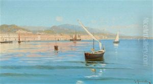 Italienische Kustenansicht Mit Einer Stadt by Mario Mirabella