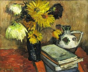 Still Life With Flowers And Books by Casilda Miracovici