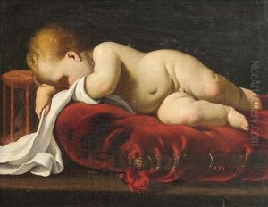 Enfant Endormi Sur Un Crane Ou Memento Mori by Luigi Miradori