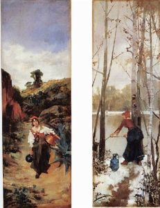 Femme Tirant Une Barque Au Bord De La Riviere Femme Tirant Une Barque Au Bord De La Riviere