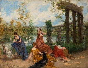 Three Ladies By A Swan Pond